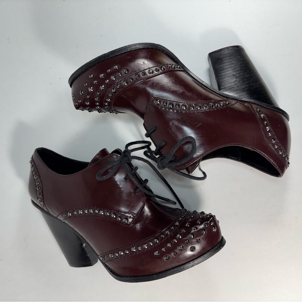 Kenneth Cole Leather Burgundy Studded Lace-Up Heels‎ - Picture 5 of 8